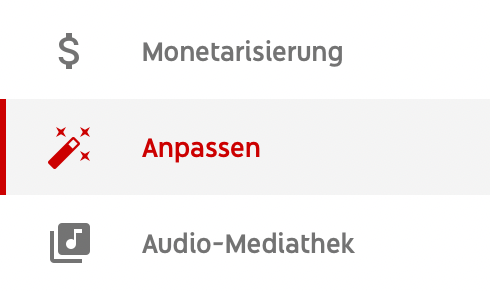 Der Anpassen Tab im YouTube Studio