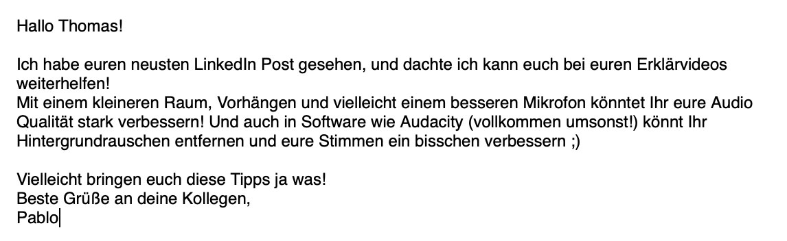 Ein Beispiel für eine Email die das Prinzip der Konsistenz nutzt.