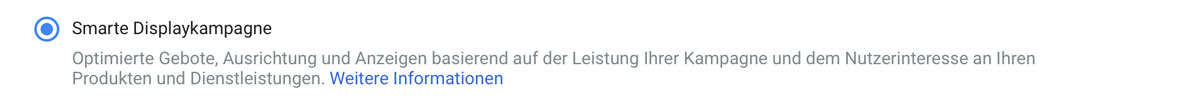 Die Google Ads Smarte Displaykampagnen Option