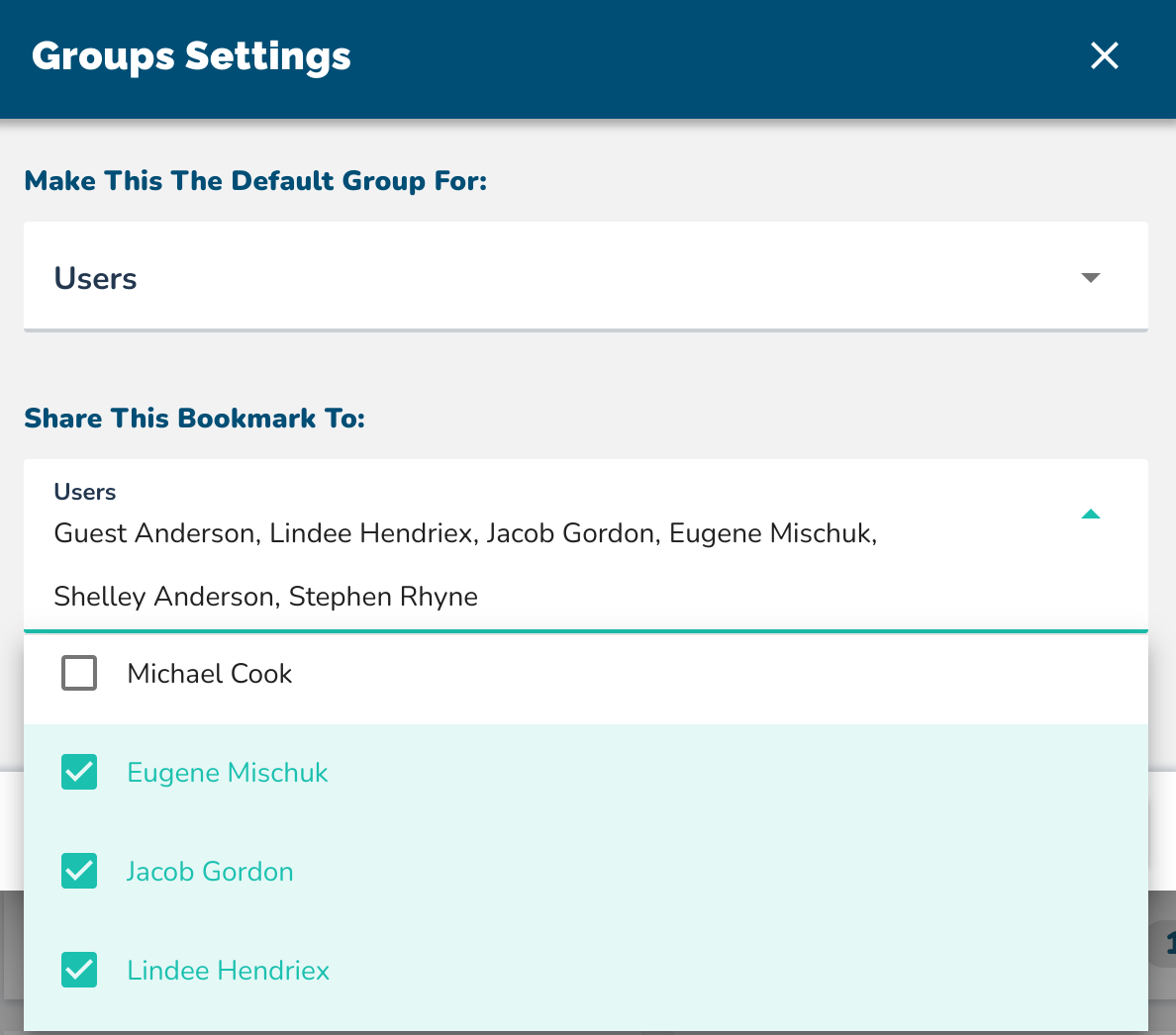 shared group bookmark with multiple