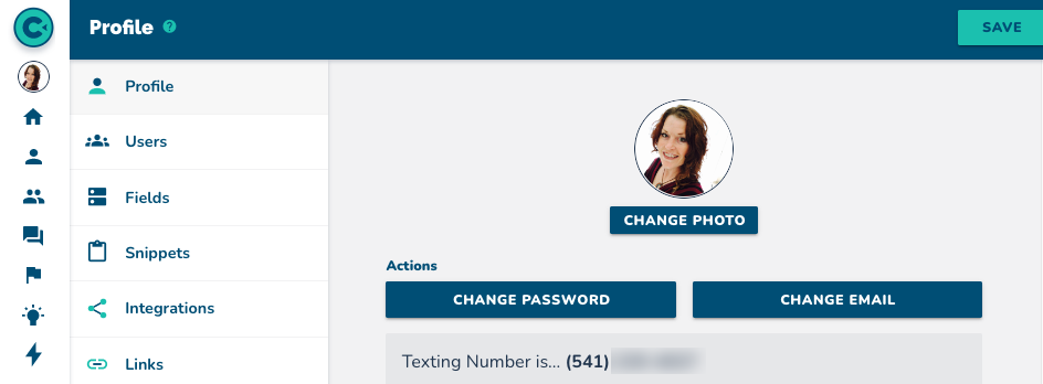 profile texting number