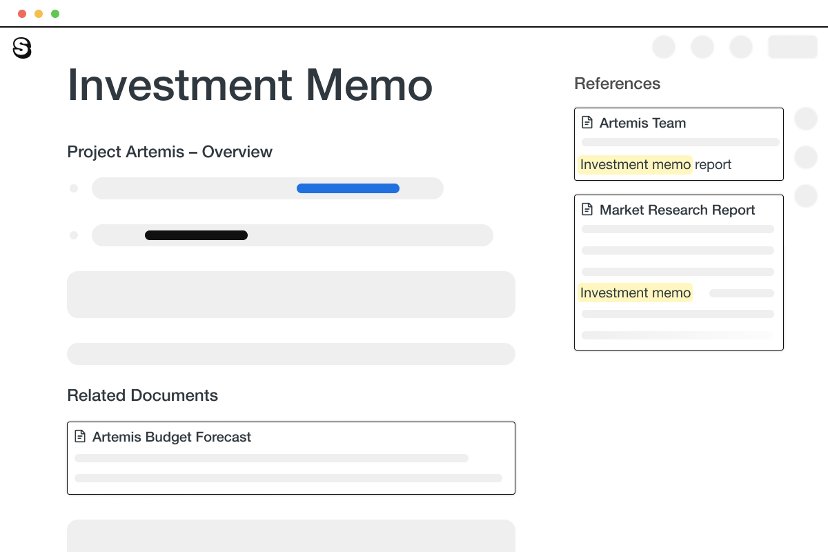 A page in Saga showing a business research memo written by an investment professional.