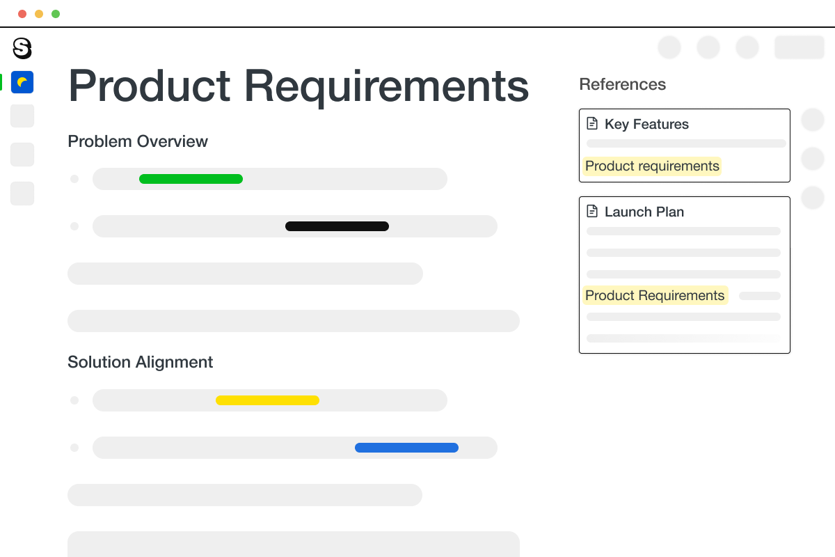 A page in Saga showing a product requirement document used by a product team in a company.