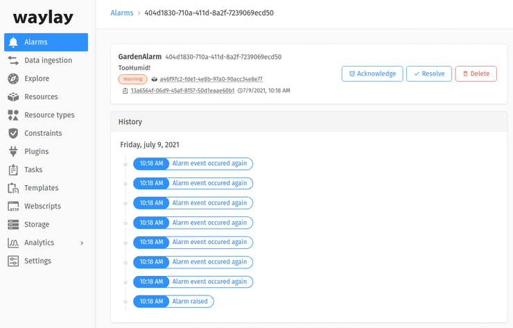 Alarm logs on Waylay IO