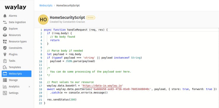 Webscript on Waylay IO