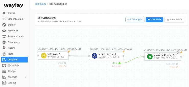 Creating an alarm on Waylay IO