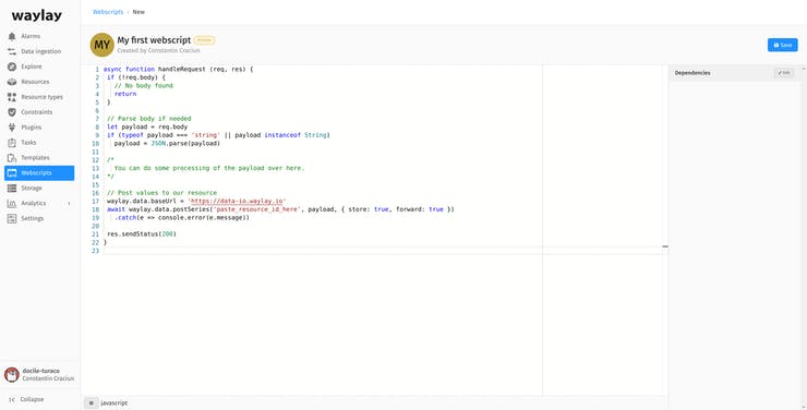 Creating a webscript on Waylay IO