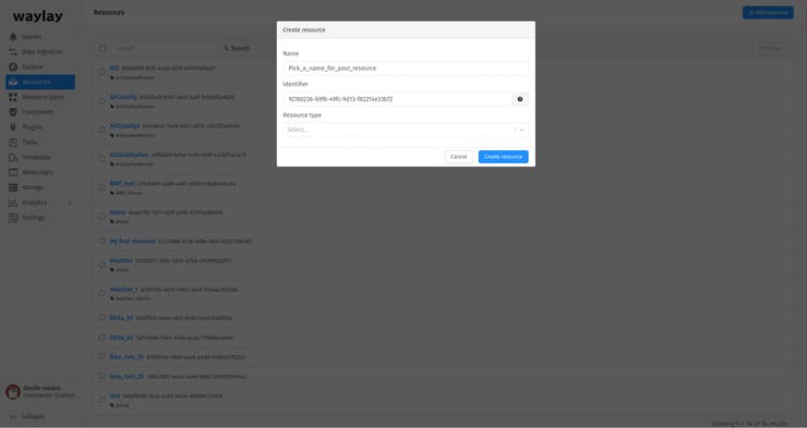 Creating a resource on Waylay IO