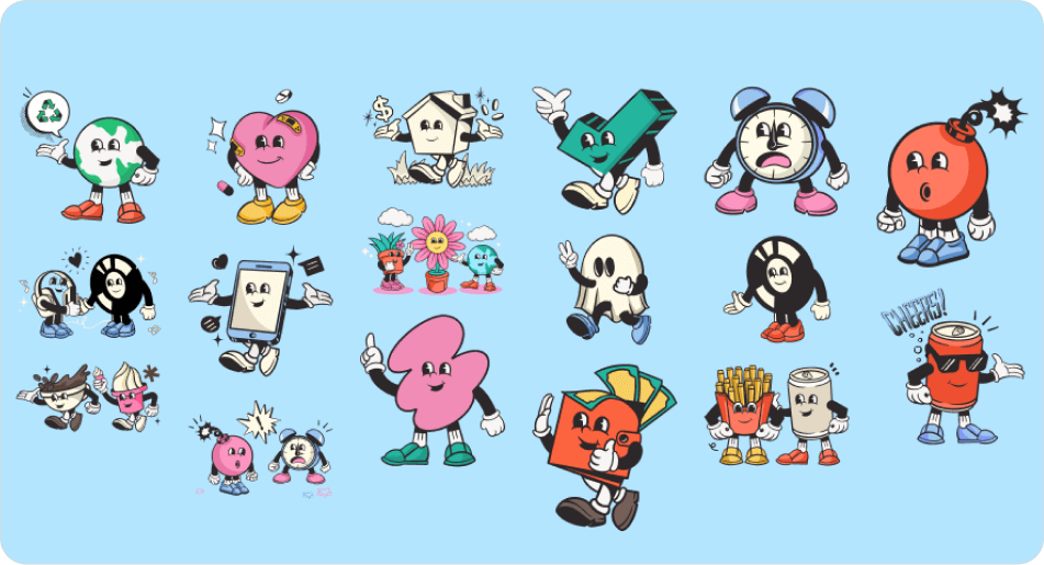 Retro 2D Cartoon Characters preview 3