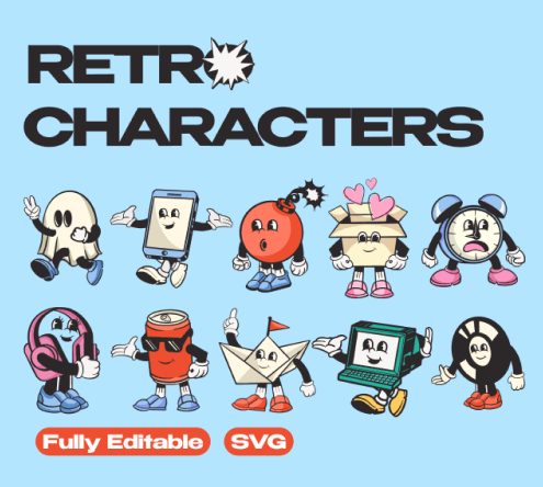 Retro 2D Cartoon Characters