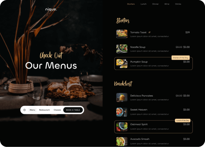 Upper Class Restaurant UI preview 2