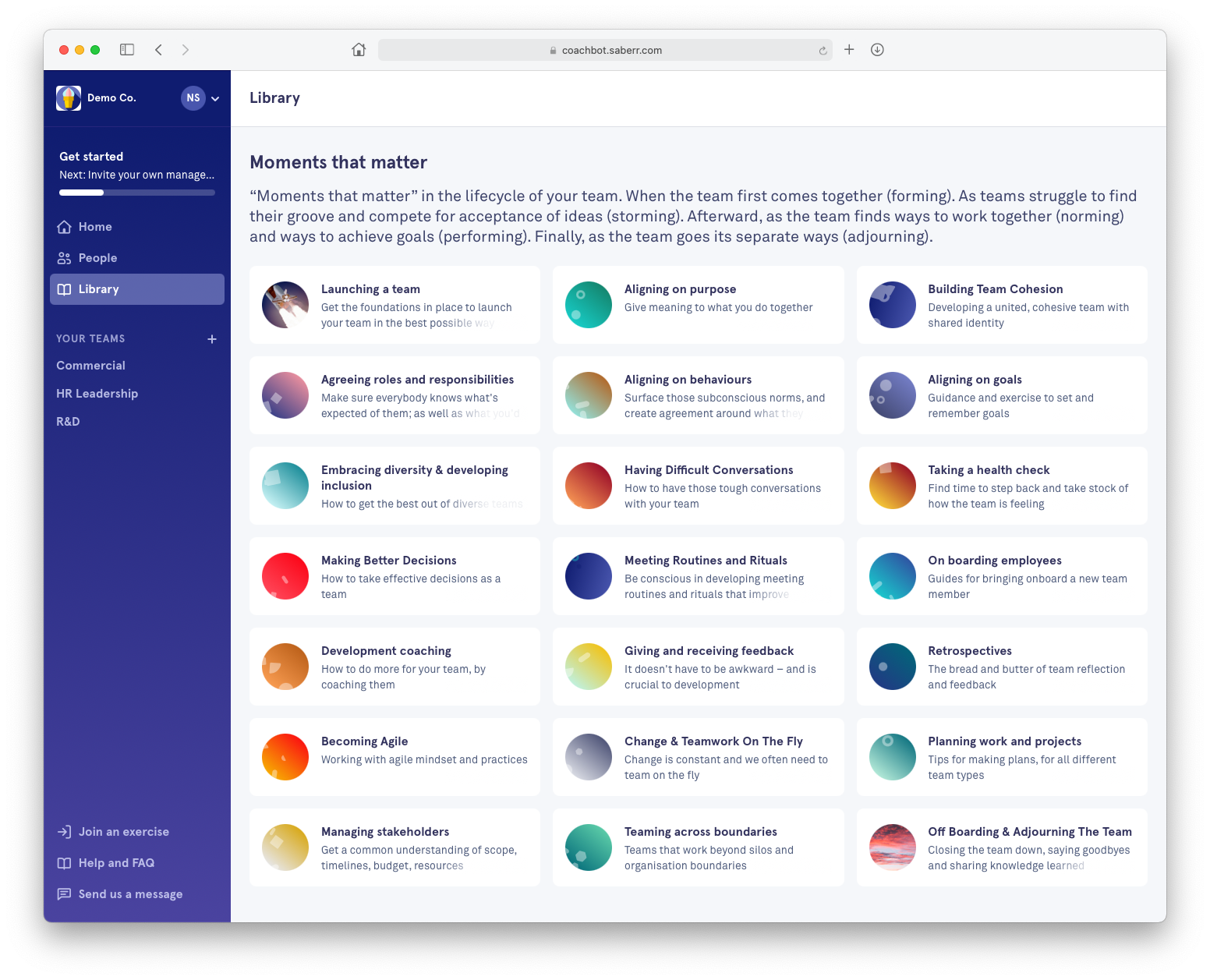 Screenshot of the moments that matter in the Saberr platform