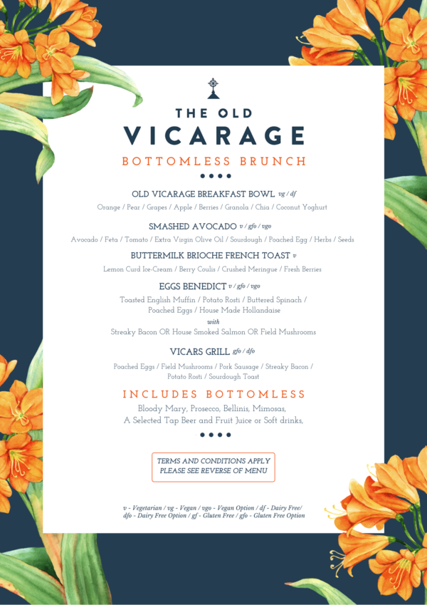The Old Vicarage bottomless brunch menu