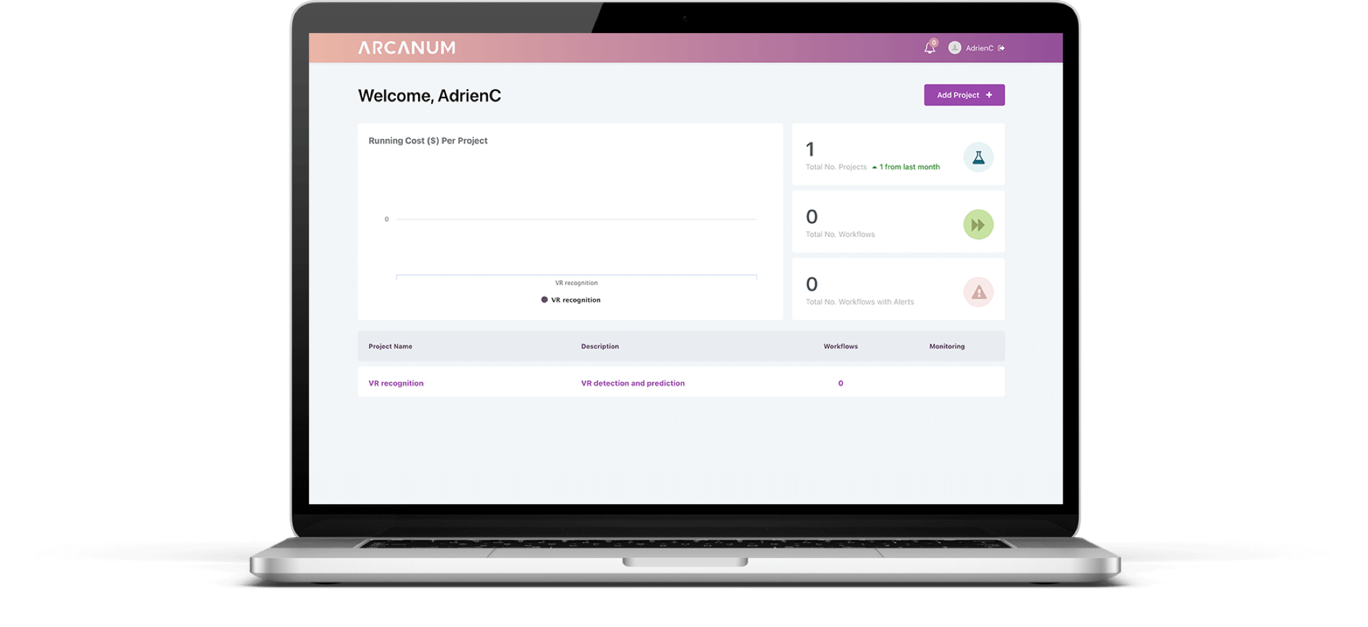 open laptop with arcanum application
