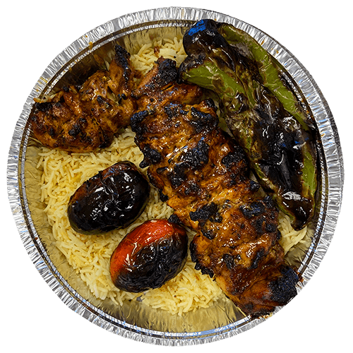 Farm-fresh boneless and skinless chicken thighs, seasoned, marinated with onions and spices, charbroiled to perfection over a mesquite flame.