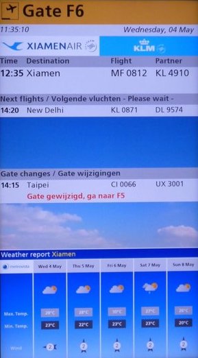 Gate display at Schiphol Airport