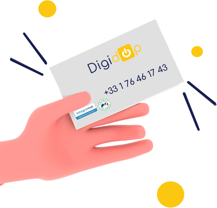 Carte de visite digital Digidop avec logo Integromat et France numérique