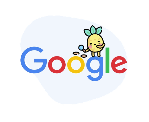 Logo google sur fond bleu clair avec une icone de recherche