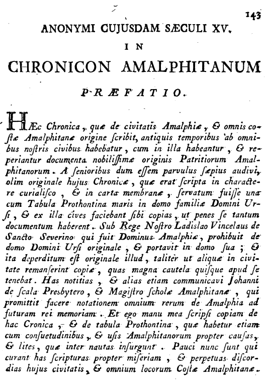 Pelliccia, p. 143, Cronicon Amalphitanum