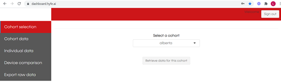 Image of the dropdown. Hyfe - Measure cough as an objective clinical finding