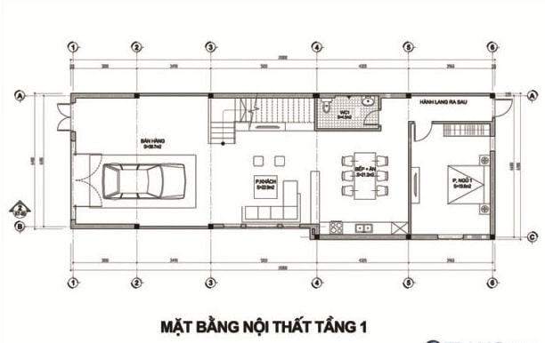 Mặt bằng bố trí nội thất tầng 1 nhà ống