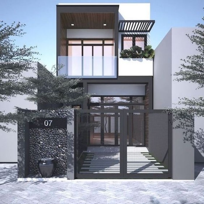 Phối cảnh 3D mẫu nhà ống 2 tầng phong cách hiện đại