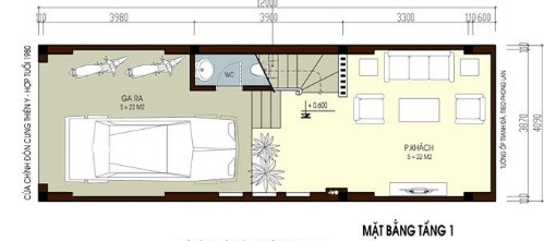 Mặt bằng bố trí nội thất tầng 1 nhà ống