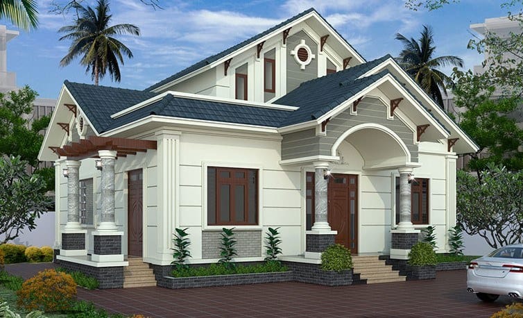 Phối cảnh 3D mẫu biệt thự 1 tầng mái Thái hiện đại
