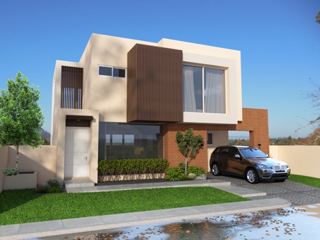 Hình ảnh phối cảnh 3D mẫu nhà 2 tầng có gara bên hông