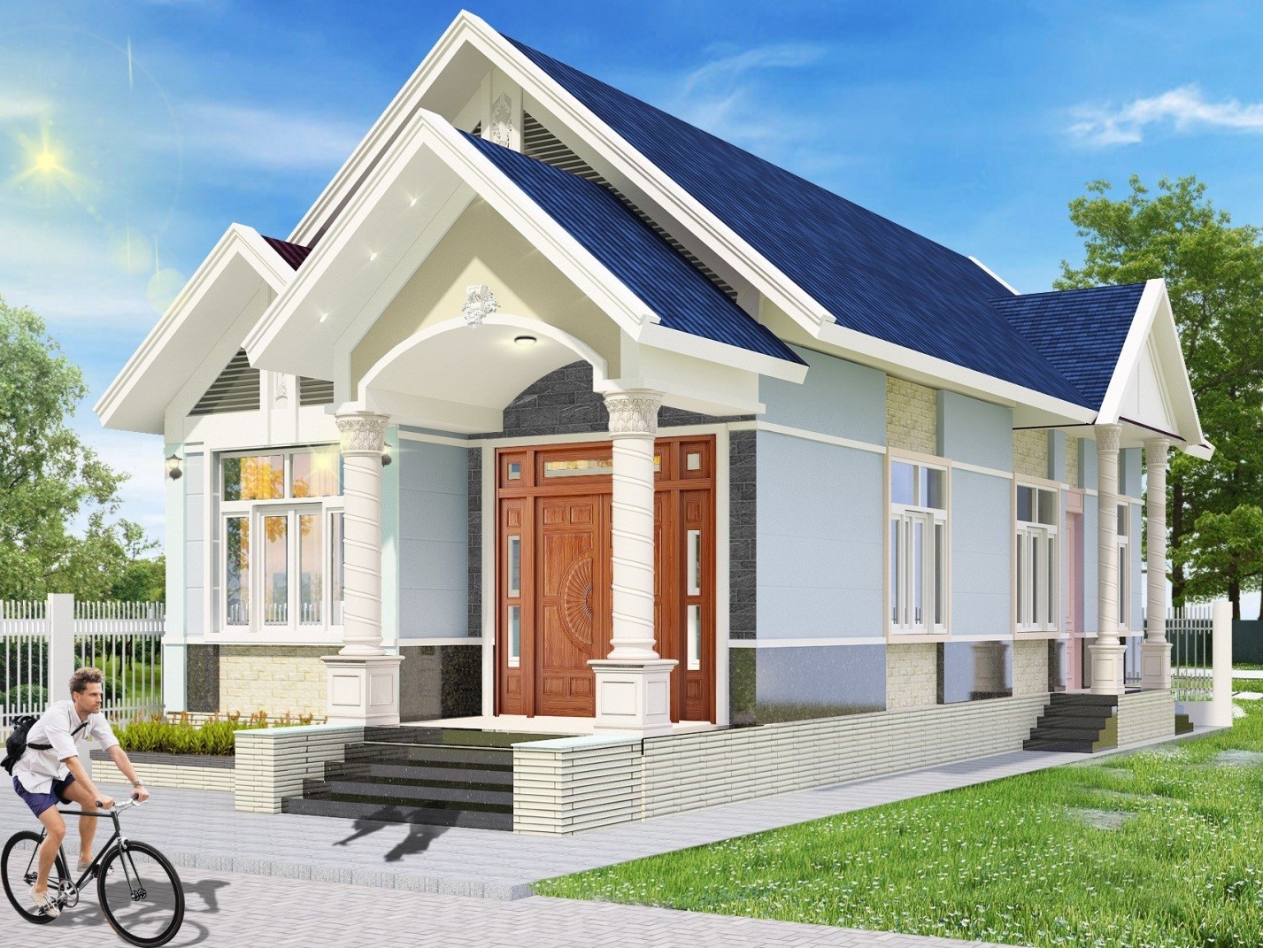 Hình ảnh phối cảnh 3D mẫu nhà cấp 4 mái Thái