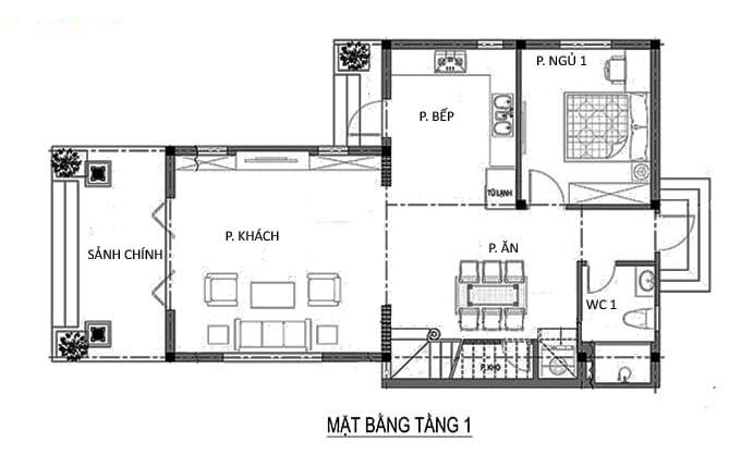 Hình ảnh bản vẽ thiết kế mặt bằng tầng 1 nhà cấp 4.