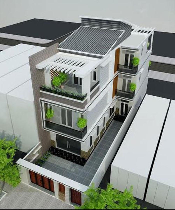 ban công nhà mái lệch độc đáo