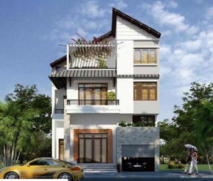 nhà mái lệch có gara