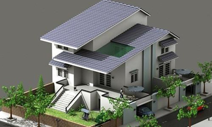 mẫu nhà phố mái lệch phong cách hiện đại