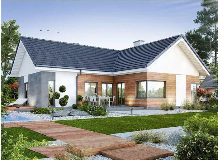 nhà cấp 4 hình chữ L hiện đại