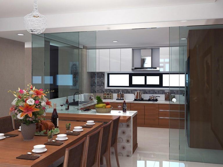 bếp nấu hình chữ U