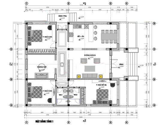 Bản vẽ thiết kế mặt bằng nhà vườn mái Thái diện tích 120m2