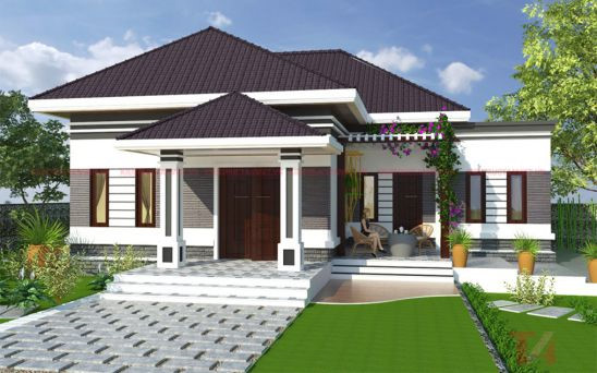 Phối cảnh 3D nhà vườn mái Thái rộng 120m2