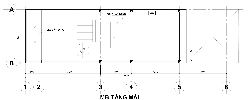 Bản vẽ thiết kế mặt bằng tầng mái nhà 4 tầng
