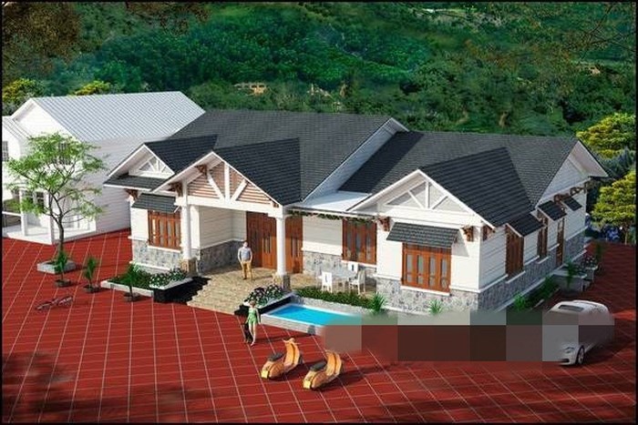 mẫu nhà cấp 4 phong cách Á Đông hiện đại