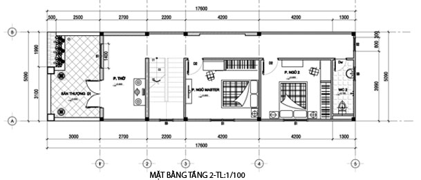 mặt bằng tầng 2 nhà ống 2 tầng