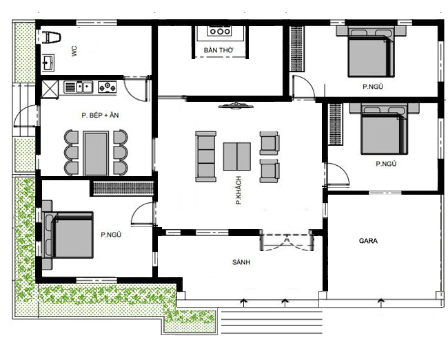 hình ảnh mặt bằng nhà vườn 1 tầng mái Thái