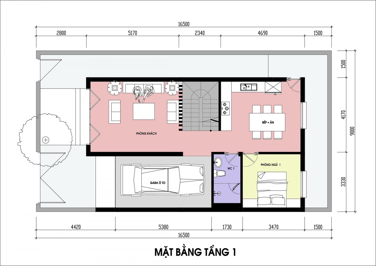 hình ảnh bản vẽ thiết kế mặt bằng tầng 1 biệt thự mái Thái