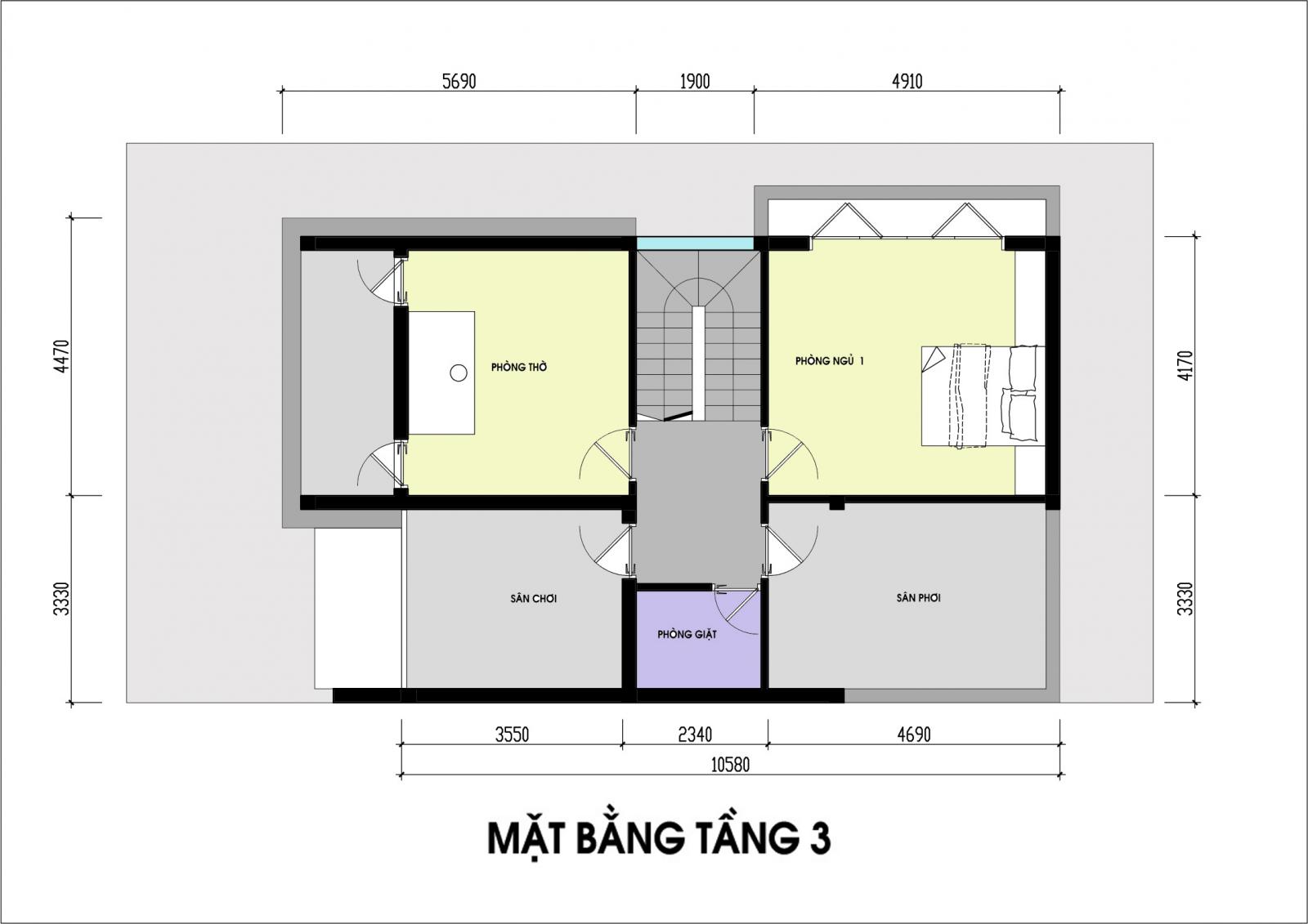 hình ảnh bản vẽ thiết kế mặt bằng tầng 2 biệt thự mái Thái