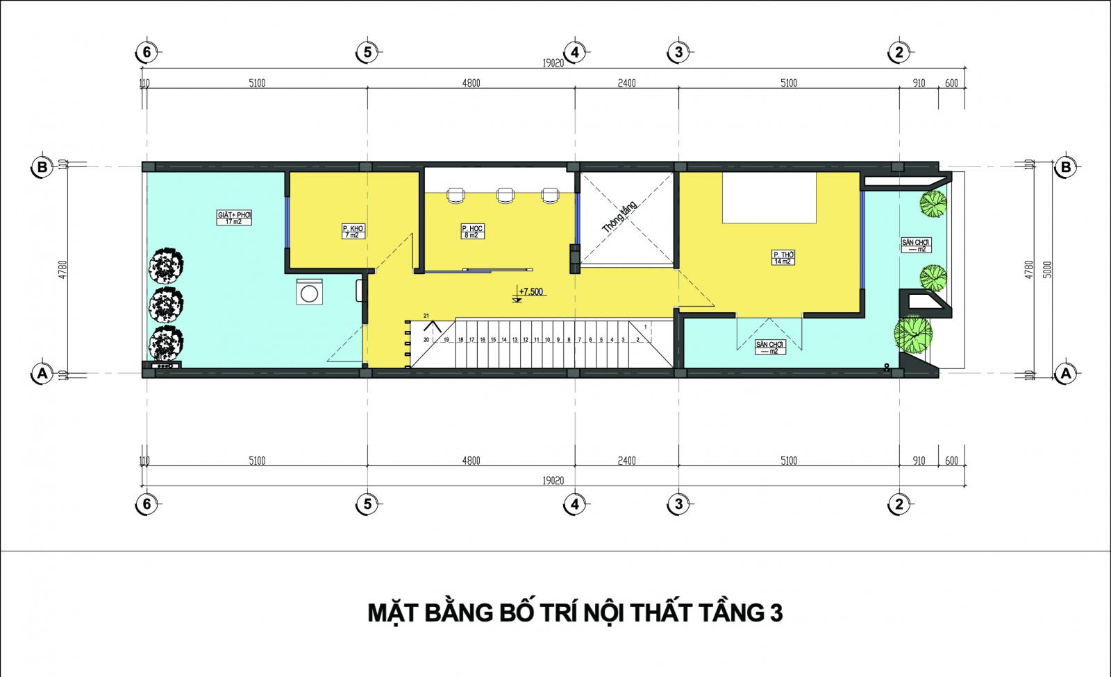 hình ảnh bản vẽ thiết kế mặt bằng tầng 3 nhà lô phố