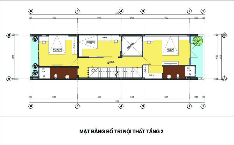 hình ảnh bản vẽ thiết kế mặt bằng tầng 2 nhà lô phố