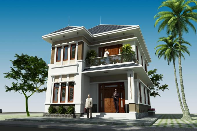 hình ảnh phối cảnh 3D mẫu biệt thự 2 tầng phong cách tân cổ điển