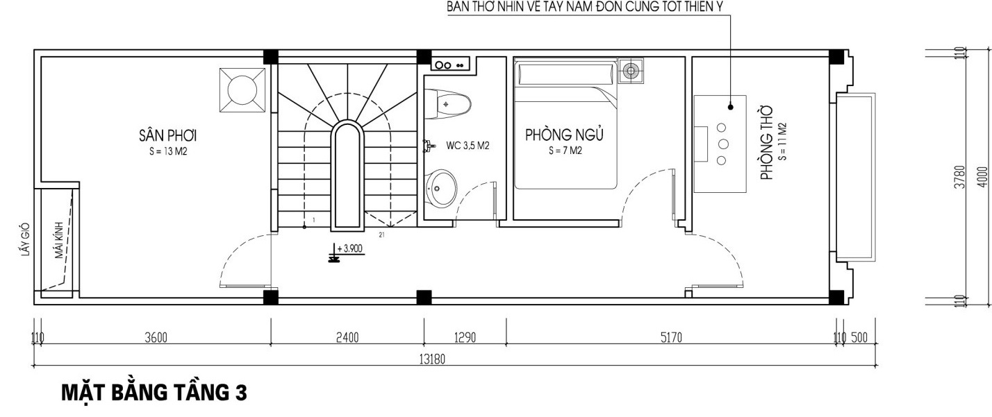 hình ảnh bản vẽ thiết kế mặt bằng tầng 3 nhà ống