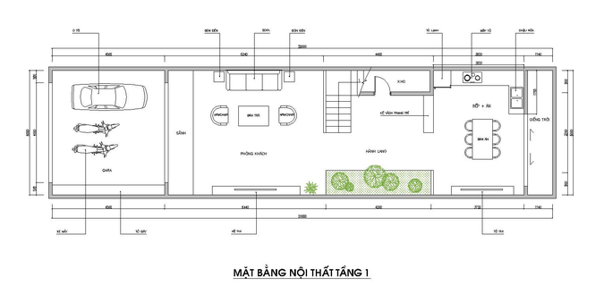 mặt bằng tầng 1 nhà ống
