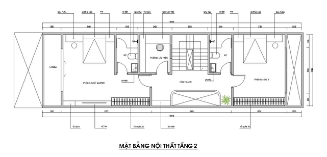 mặt bằng tầng 2 nhà ống